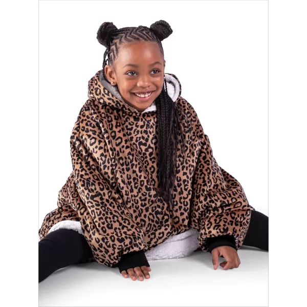 Bare Home Wearable Blanket Hoodie  Soft Plush Sherpa  Warm and Cozy  Oversized Wearable Blanket  Adult ampamp Kid Sizes20  Leopard