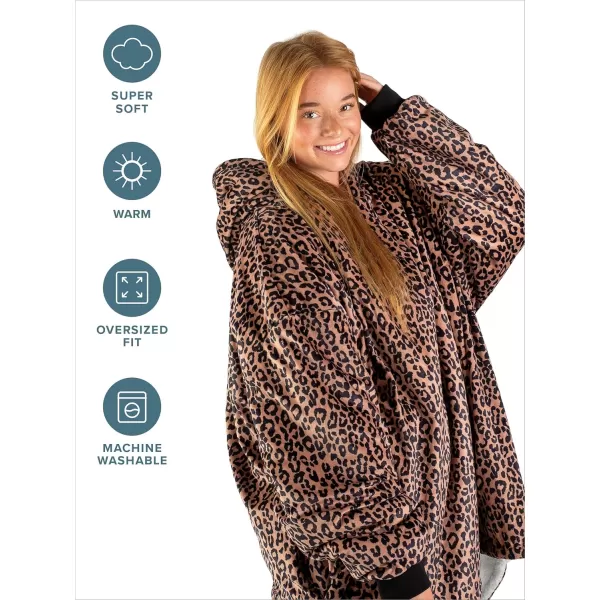 Bare Home Wearable Blanket Hoodie  Soft Plush Sherpa  Warm and Cozy  Oversized Wearable Blanket  Adult ampamp Kid Sizes20  Leopard