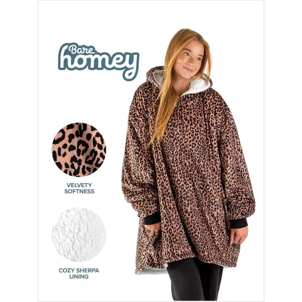 Bare Home Wearable Blanket Hoodie  Soft Plush Sherpa  Warm and Cozy  Oversized Wearable Blanket  Adult ampamp Kid Sizes20  Leopard