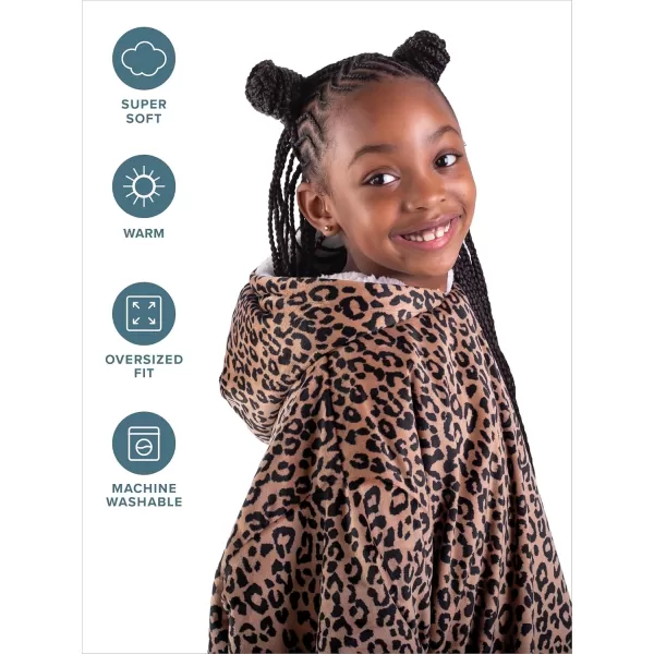 Bare Home Wearable Blanket Hoodie  Soft Plush Sherpa  Warm and Cozy  Oversized Wearable Blanket  Adult ampamp Kid Sizes20  Leopard