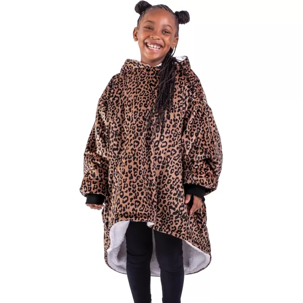 Bare Home Wearable Blanket Hoodie  Soft Plush Sherpa  Warm and Cozy  Oversized Wearable Blanket  Adult ampamp Kid Sizes20  Leopard