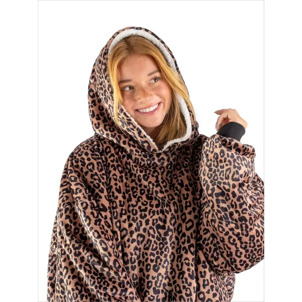 Bare Home Wearable Blanket Hoodie  Soft Plush Sherpa  Warm and Cozy  Oversized Wearable Blanket  Adult ampamp Kid Sizes20  Leopard