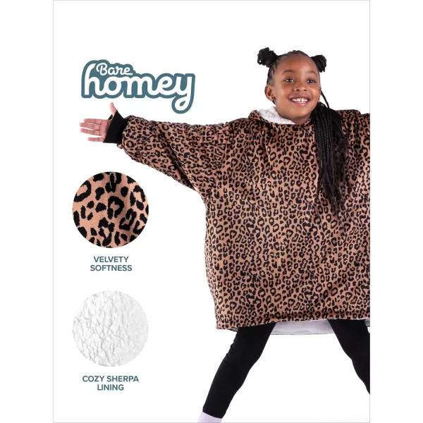 Bare Home Wearable Blanket Hoodie  Soft Plush Sherpa  Warm and Cozy  Oversized Wearable Blanket  Adult ampamp Kid Sizes20  Leopard