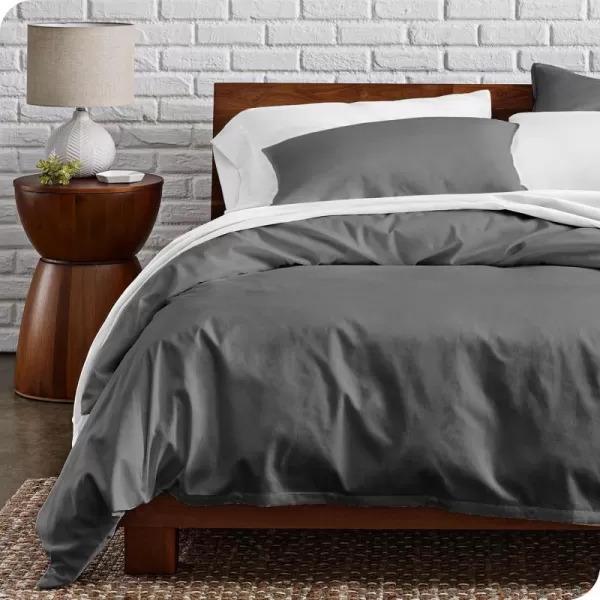 Bare Home 100 Organic Cotton FullQueen Duvet Cover Set  Crisp Percale Weave  Lightweight ampamp Breathable  Cooling Duvet Cover Set FullQueen White02  Grey