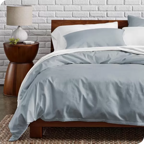 Bare Home 100 Organic Cotton FullQueen Duvet Cover Set  Crisp Percale Weave  Lightweight ampamp Breathable  Cooling Duvet Cover Set FullQueen White07  Dusty Blue