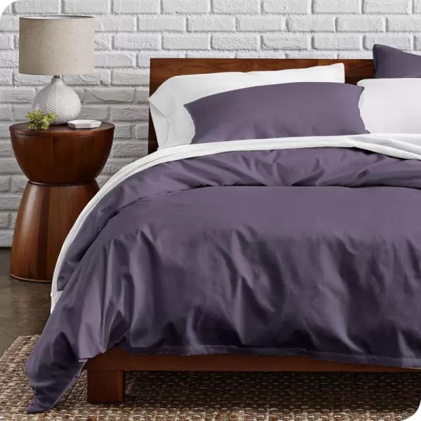 Bare Home 100 Organic Cotton FullQueen Duvet Cover Set  Crisp Percale Weave  Lightweight ampamp Breathable  Cooling Duvet Cover Set FullQueen White10  Dusty Purple