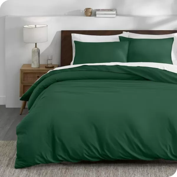 Bare Home 100 Organic Cotton Jersey Duvet Cover Set  FullQueen Size  Ultra Soft  100 Cotton  3pcs  Corner Ties  Button Closure  Bedding Duvet Cover ampamp Pillow Shams FullQueen GreyForest Green