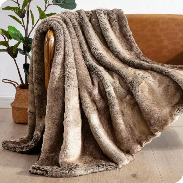 Bare Home Faux Fur Blanket  UltraSoft Luxurious  Cozy Warm Blanket for Couch Sofa Chair Bed  Fuzzy Fluffy Super Soft  Decorative Bed Blanket 80x60 inches Oversized BlushVariegated Mocha