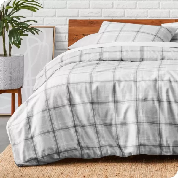 Bare Home Flannel Duvet Cover Set  FullQueen  100 Cotton Velvety Soft Heavyweight Premium Flannel Double Brushed  Includes Sham Pillow Covers FullQueen Light Grey14  Tartan Plaid