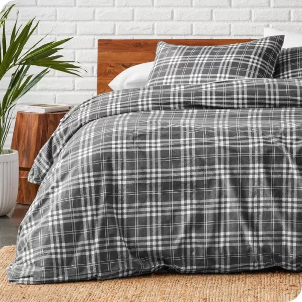 Bare Home Flannel Duvet Cover Set  FullQueen  100 Cotton Velvety Soft Heavyweight Premium Flannel Double Brushed  Includes Sham Pillow Covers FullQueen Light Grey13  Stirling Plaid  GreyWhite