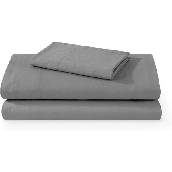 Bare Home Ultra Soft Washed Microfiber 3 Piece Sheet Set LinenLike Look Easy Care Hypoallergenic Deep Pocket up to 15 1 Fitted Sheet 1 Flat Sheet 1 Std Pillowcase Twin XL Black07  Grey