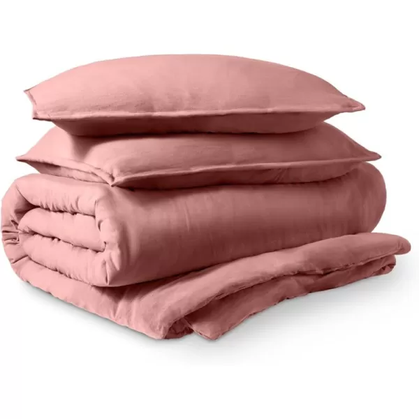 Bare Home Ultra Soft Washed Microfiber Queen Duvet Cover with Zipper and Securing Ties and 2 Std Pillow Shams LinenLike Look Easy Care Hypoallergenic Queen Dusty Blue12  Dusty Rose