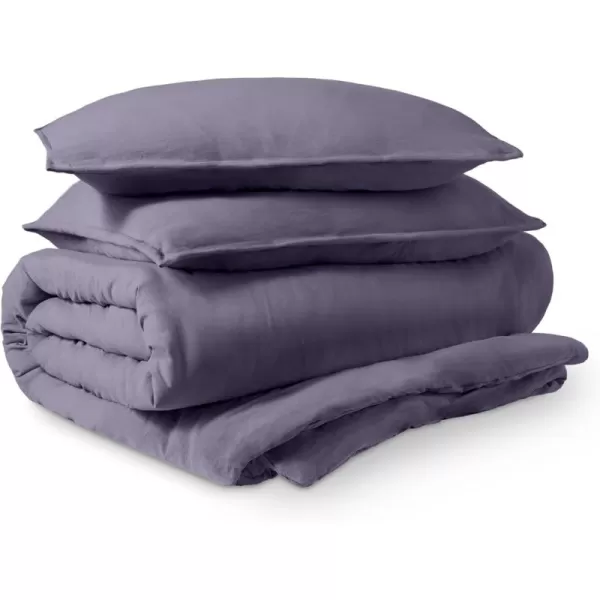 Bare Home Ultra Soft Washed Microfiber Queen Duvet Cover with Zipper and Securing Ties and 2 Std Pillow Shams LinenLike Look Easy Care Hypoallergenic Queen Dusty Blue10  Dusty Purple