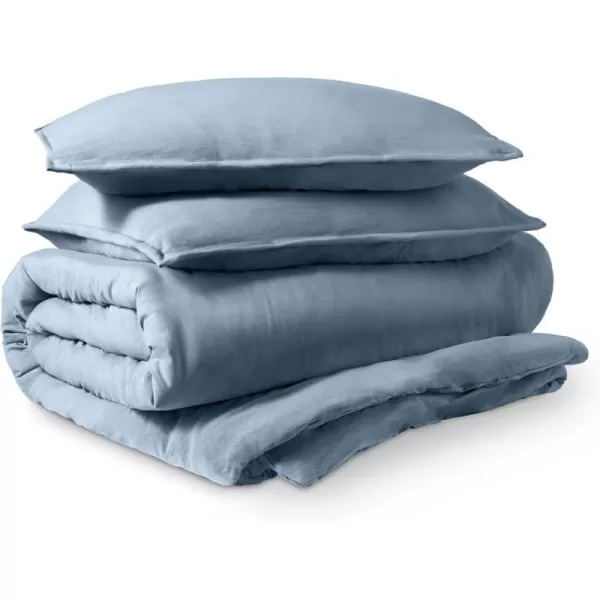 Bare Home Ultra Soft Washed Microfiber Queen Duvet Cover with Zipper and Securing Ties and 2 Std Pillow Shams LinenLike Look Easy Care Hypoallergenic Queen Dusty Blue08  Dusty Blue