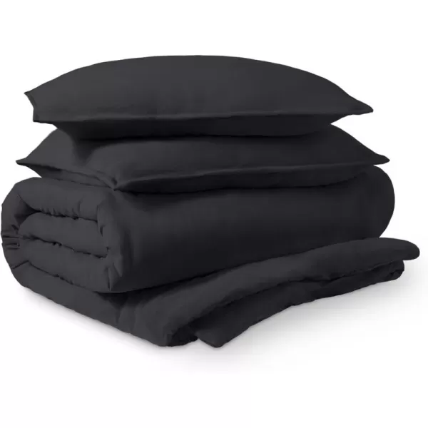 Bare Home Ultra Soft Washed Microfiber Queen Duvet Cover with Zipper and Securing Ties and 2 Std Pillow Shams LinenLike Look Easy Care Hypoallergenic Queen Dusty Blue02  Black