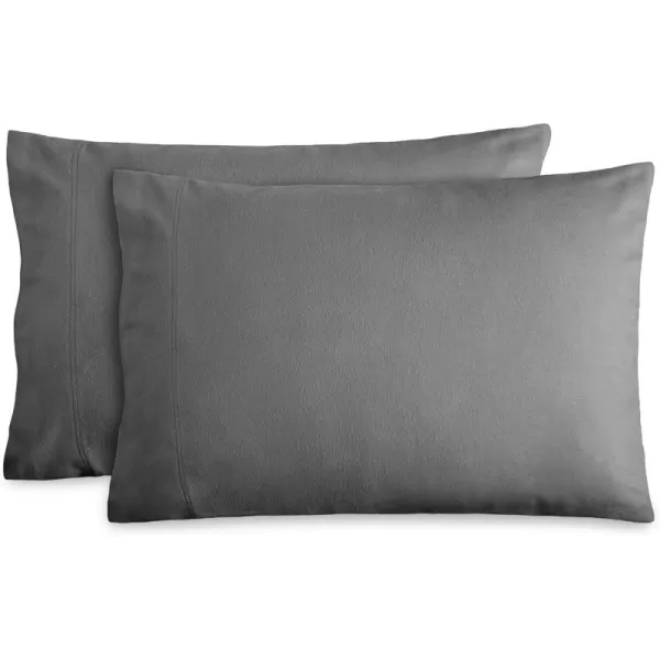 Bare Home Velvety Soft ampamp Cozy Flannel Pillowcases Set of 2  Double Brushed Heavyweight 100 Cotton  Grey02  Grey