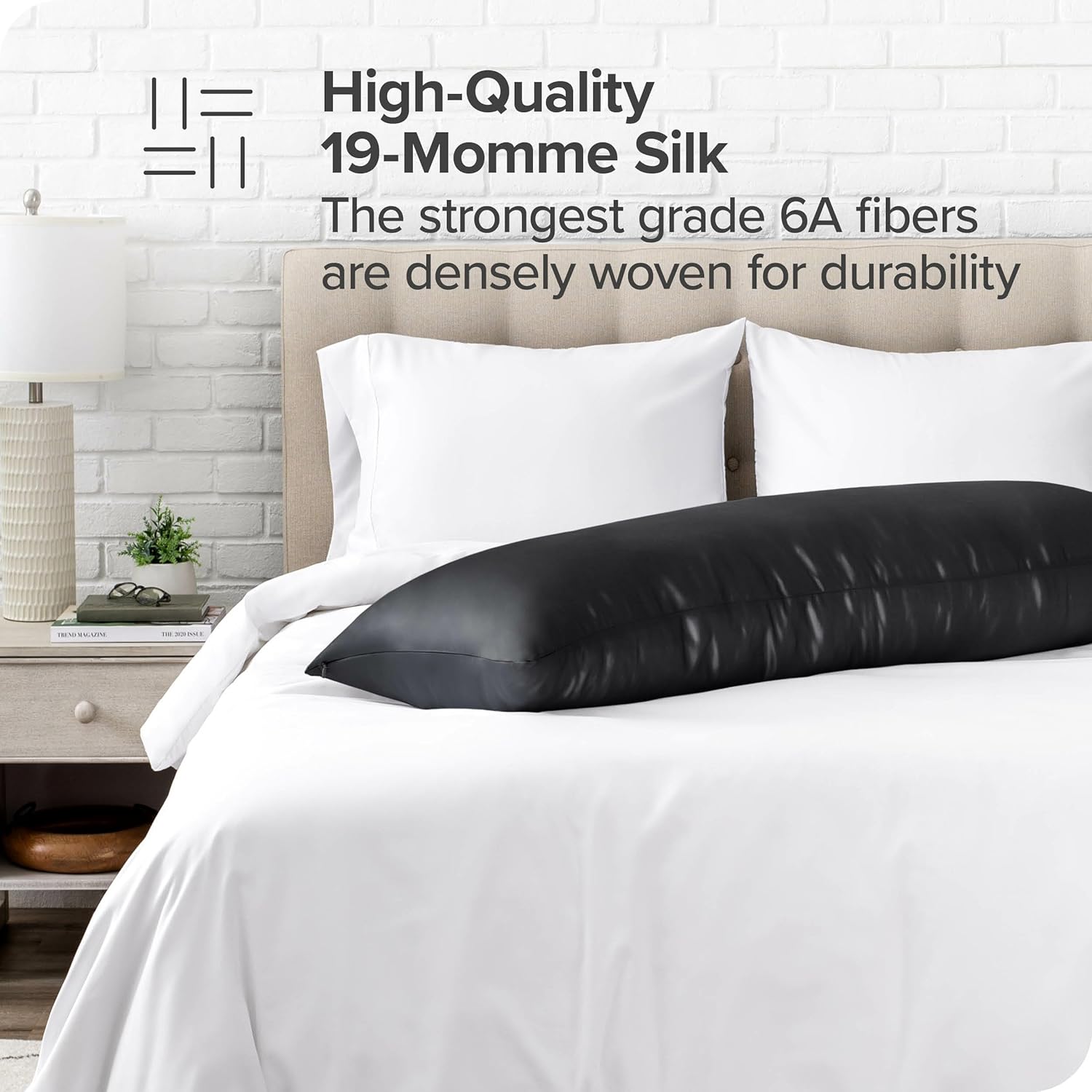 Bare Home 100 Mulberry Silk Pillowcase for Hair and Skin  Ultra Premium 6A Grade 19 Momme Silk Pillow Case  Envelope Enclosure  Breathable Cooling Pillow Cover Standard White02  Black