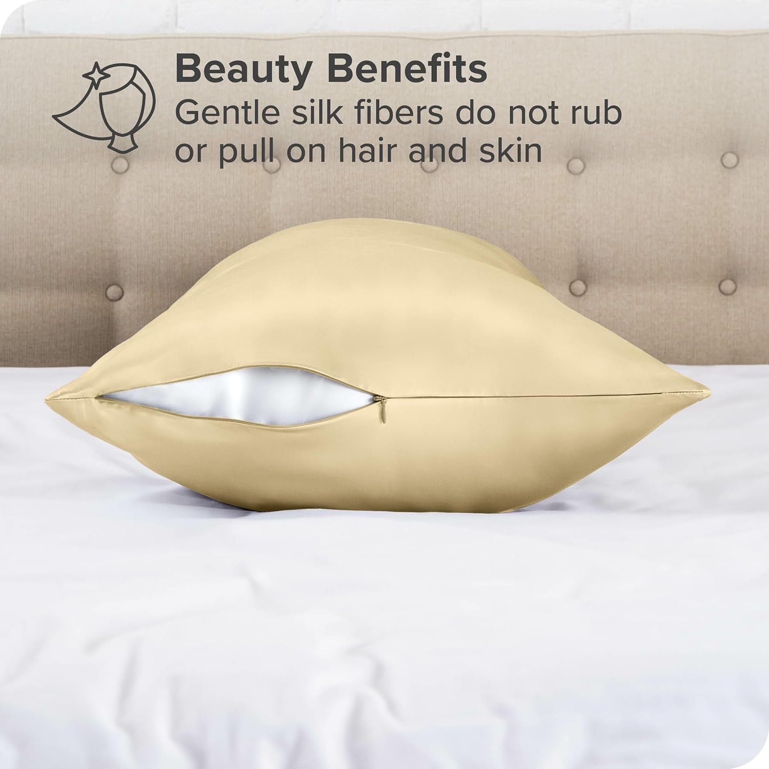 Bare Home 100 Mulberry Silk Pillowcase for Hair and Skin  Ultra Premium 6A Grade 19 Momme Silk Pillow Case  Envelope Enclosure  Breathable Cooling Pillow Cover Standard White09  Champagne