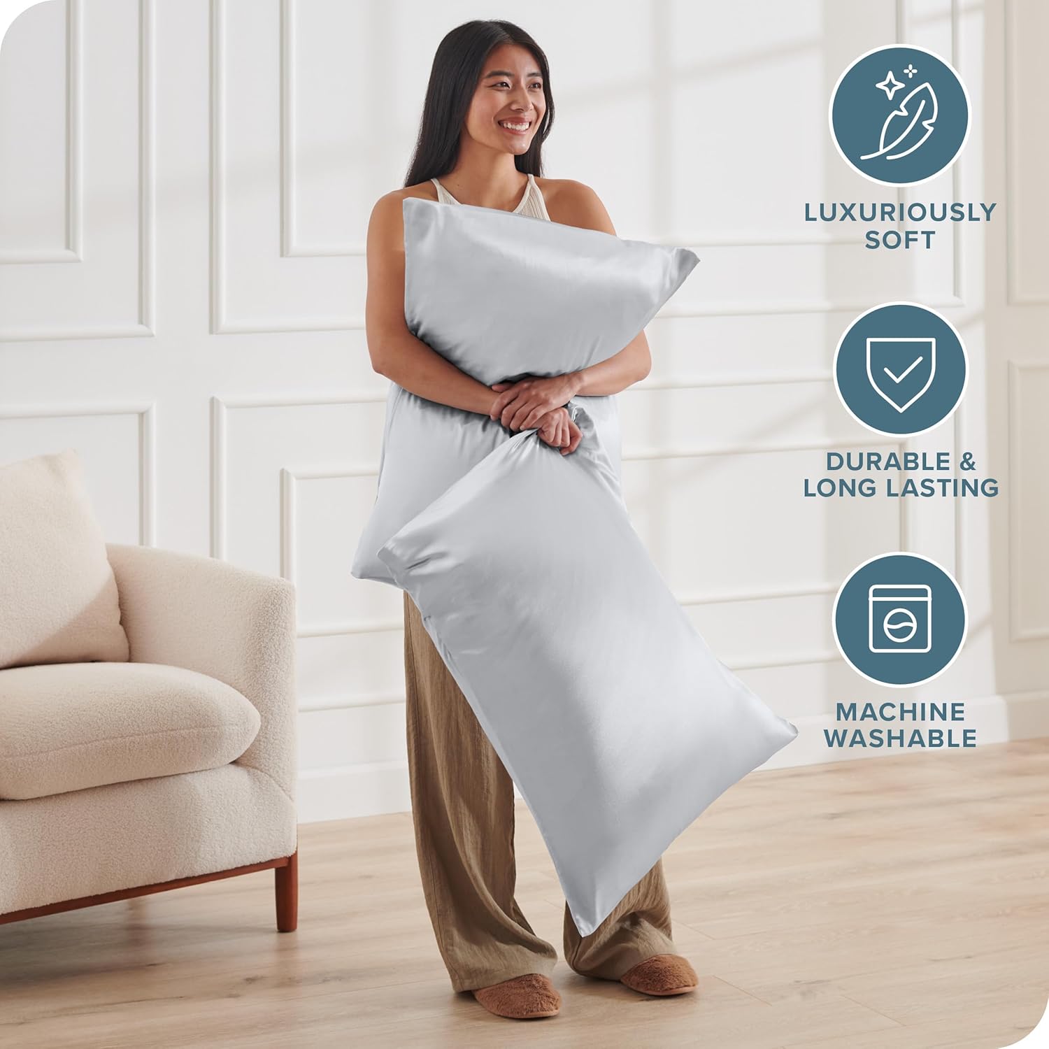 Bare Home 100 Mulberry Silk Pillowcase for Hair and Skin  Ultra Premium 6A Grade 19 Momme Silk Pillow Case  Envelope Enclosure  Breathable Cooling Pillow Cover Standard White05  Silver