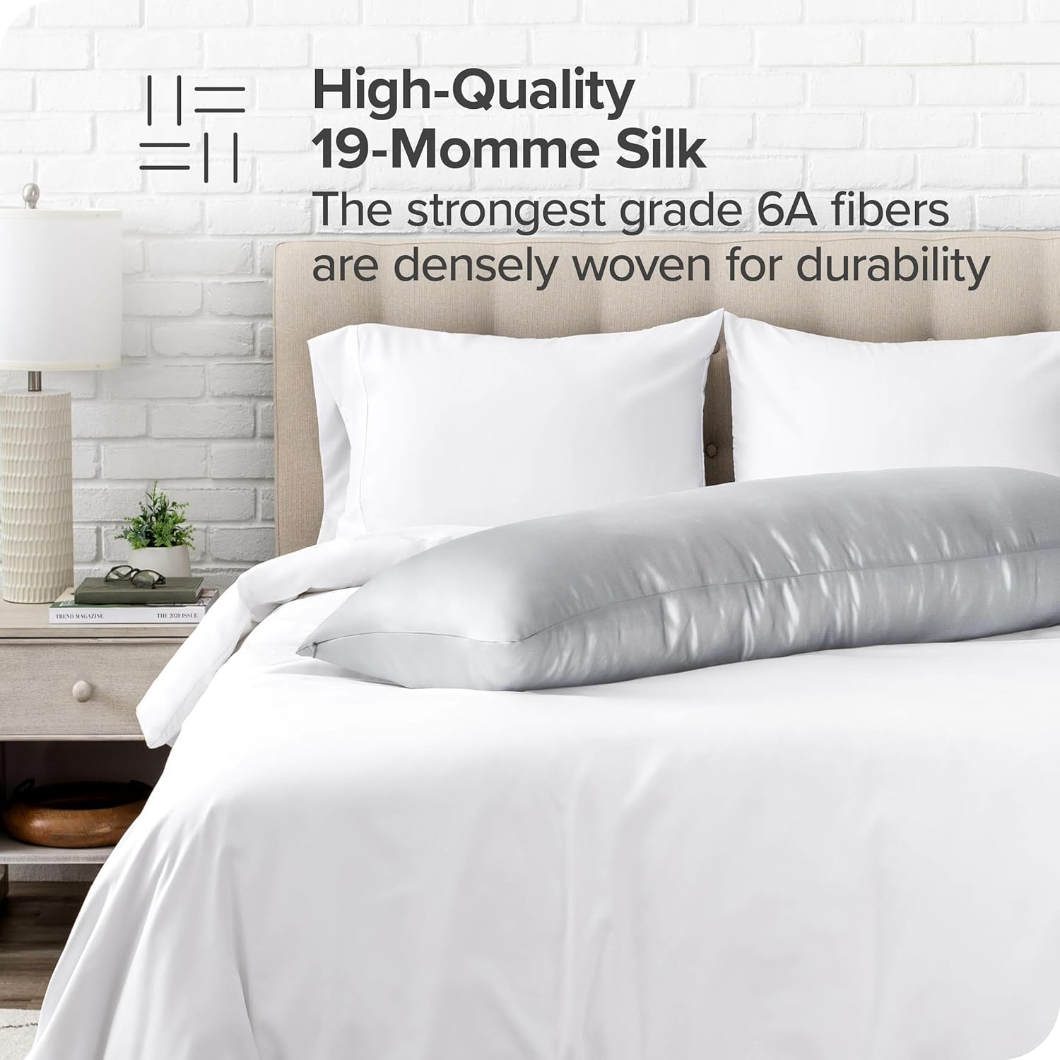 Bare Home 100 Mulberry Silk Pillowcase for Hair and Skin  Ultra Premium 6A Grade 19 Momme Silk Pillow Case  Envelope Enclosure  Breathable Cooling Pillow Cover Standard White05  Silver
