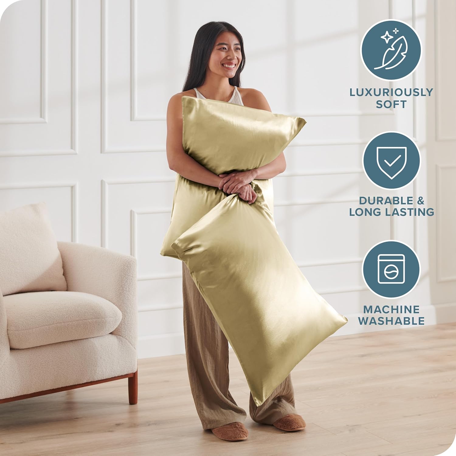 Bare Home 100 Mulberry Silk Pillowcase for Hair and Skin  Ultra Premium 6A Grade 19 Momme Silk Pillow Case  Envelope Enclosure  Breathable Cooling Pillow Cover Standard White09  Champagne