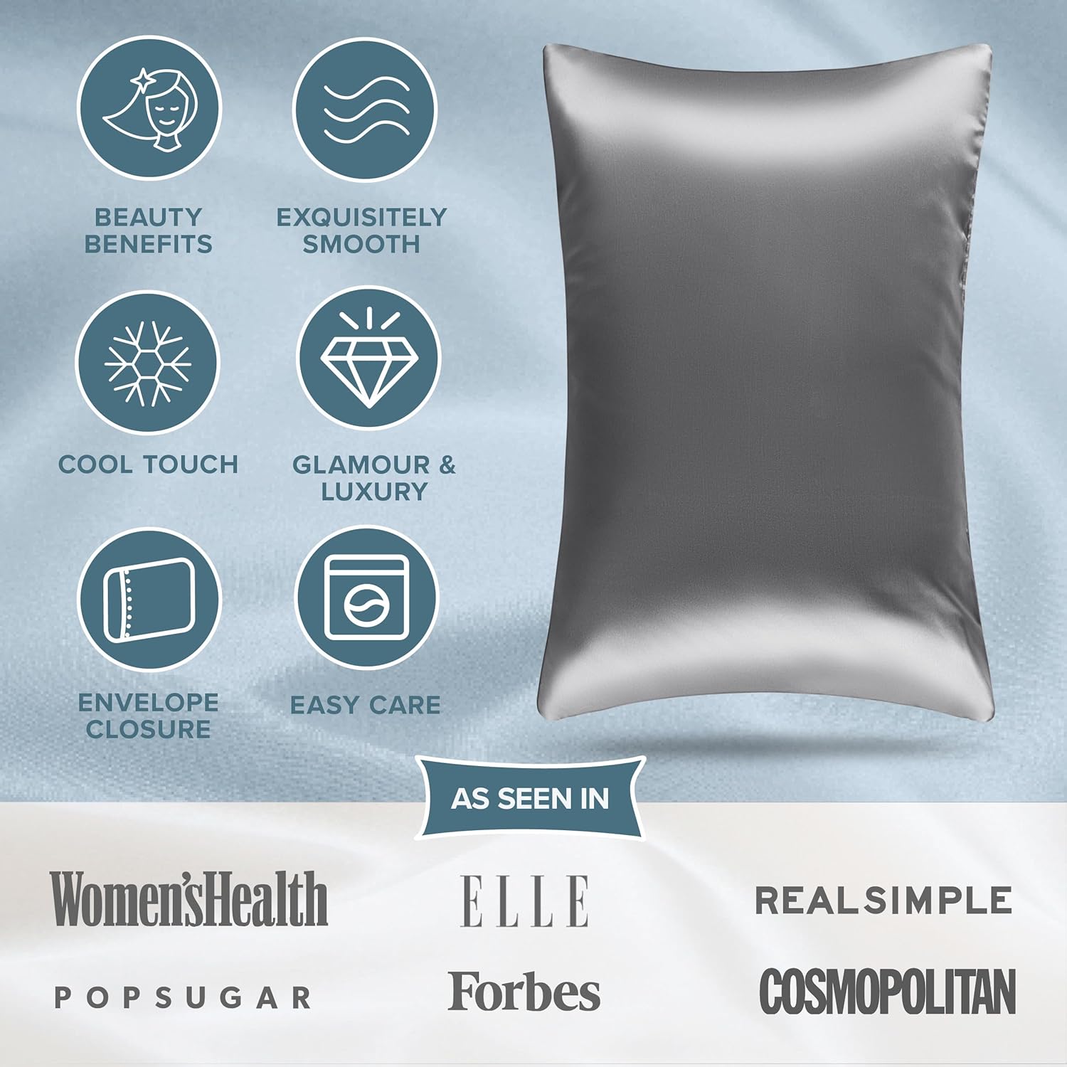 Bare Home 100 Mulberry Silk Pillowcase for Hair and Skin  Ultra Premium 6A Grade 19 Momme Silk Pillow Case  Envelope Enclosure  Breathable Cooling Pillow Cover Standard White04  Grey