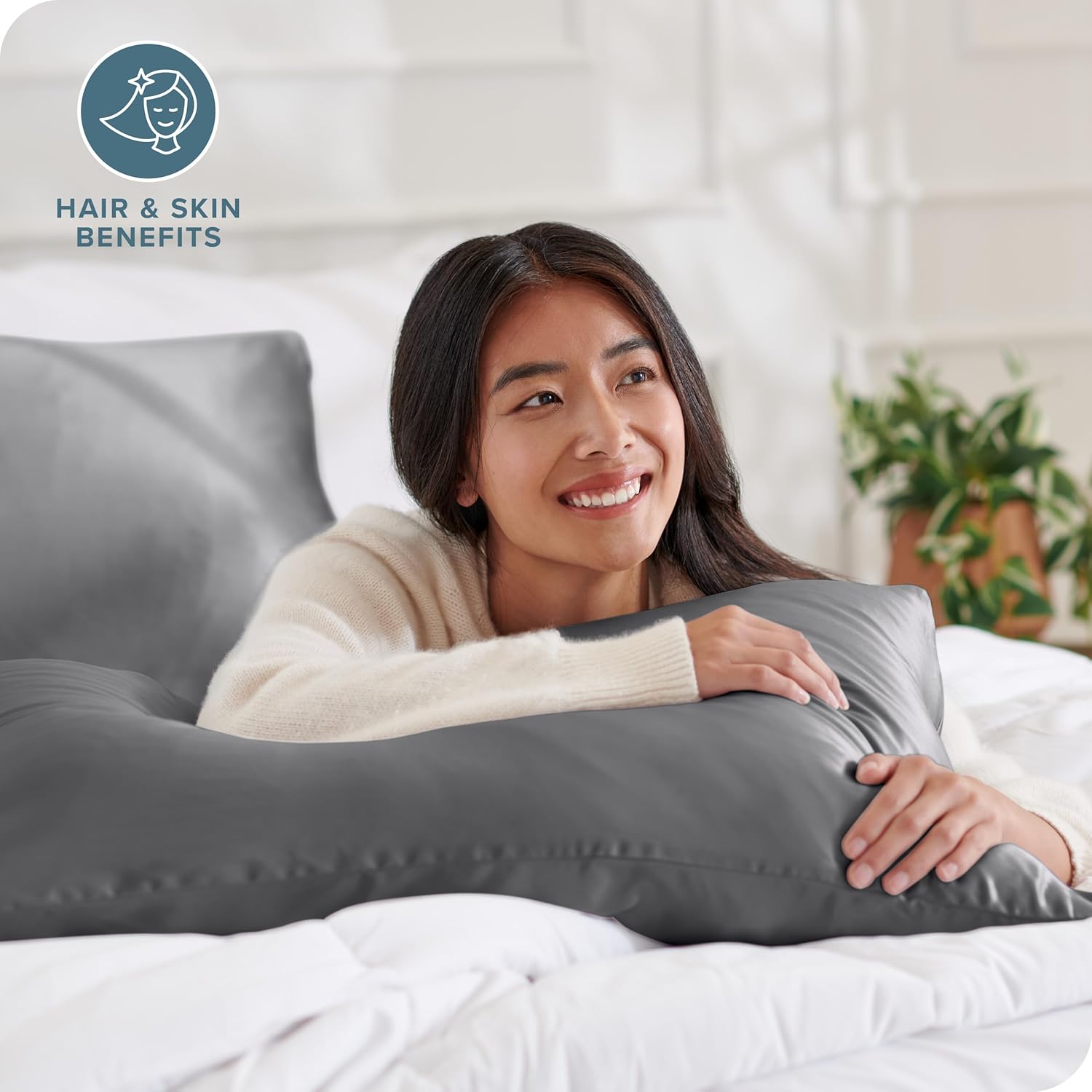 Bare Home 100 Mulberry Silk Pillowcase for Hair and Skin  Ultra Premium 6A Grade 19 Momme Silk Pillow Case  Envelope Enclosure  Breathable Cooling Pillow Cover Standard White04  Grey