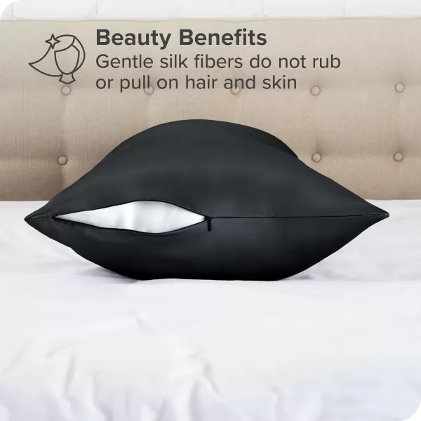 Bare Home 100 Mulberry Silk Pillowcase for Hair and Skin  Ultra Premium 6A Grade 19 Momme Silk Pillow Case  Envelope Enclosure  Breathable Cooling Pillow Cover Standard White02  Black
