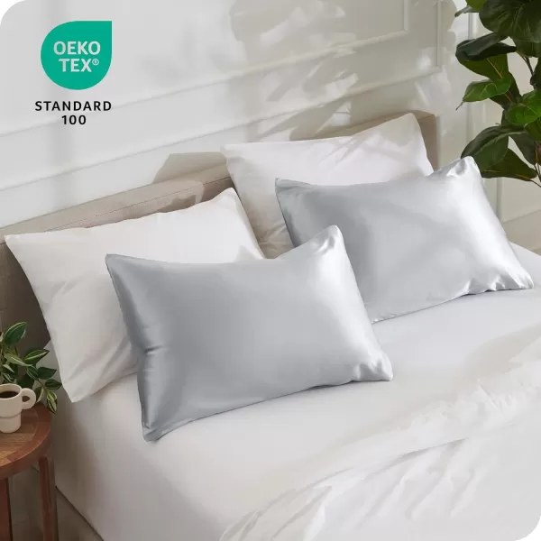 Bare Home 100 Mulberry Silk Pillowcase for Hair and Skin  Ultra Premium 6A Grade 19 Momme Silk Pillow Case  Envelope Enclosure  Breathable Cooling Pillow Cover Standard White05  Silver