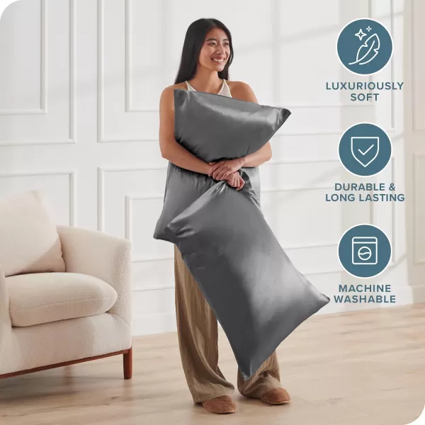 Bare Home 100 Mulberry Silk Pillowcase for Hair and Skin  Ultra Premium 6A Grade 19 Momme Silk Pillow Case  Envelope Enclosure  Breathable Cooling Pillow Cover Standard White04  Grey