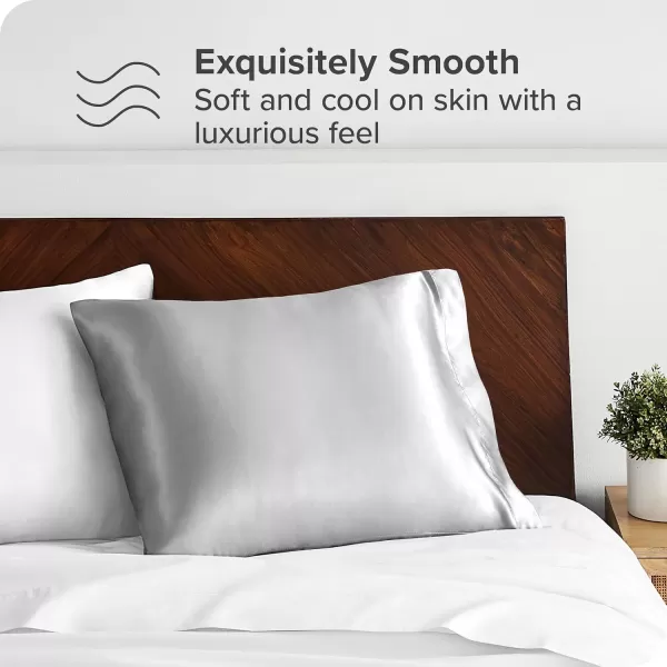 Bare Home 100 Mulberry Silk Pillowcase for Hair and Skin  Ultra Premium 6A Grade 19 Momme Silk Pillow Case  Envelope Enclosure  Breathable Cooling Pillow Cover Standard White05  Silver
