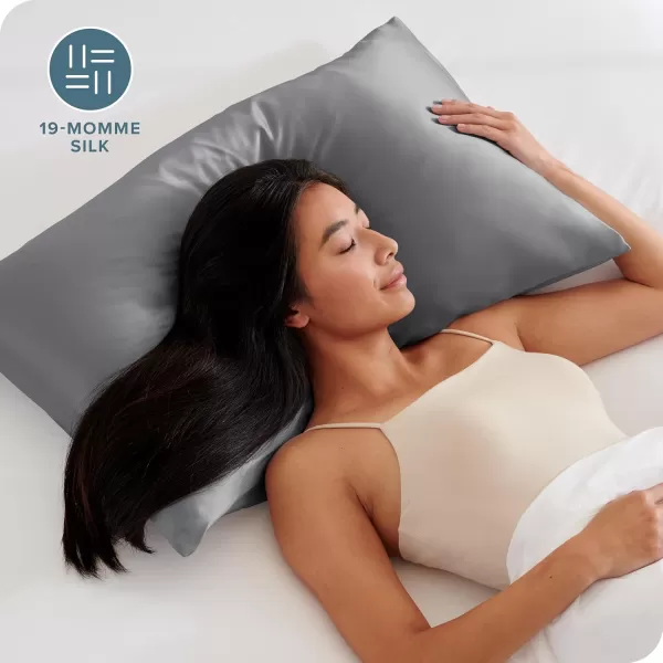 Bare Home 100 Mulberry Silk Pillowcase for Hair and Skin  Ultra Premium 6A Grade 19 Momme Silk Pillow Case  Envelope Enclosure  Breathable Cooling Pillow Cover Standard White04  Grey