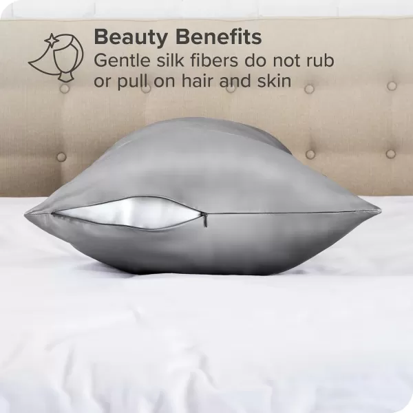 Bare Home 100 Mulberry Silk Pillowcase for Hair and Skin  Ultra Premium 6A Grade 19 Momme Silk Pillow Case  Envelope Enclosure  Breathable Cooling Pillow Cover Standard White04  Grey