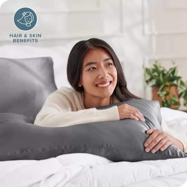 Bare Home 100 Mulberry Silk Pillowcase for Hair and Skin  Ultra Premium 6A Grade 19 Momme Silk Pillow Case  Envelope Enclosure  Breathable Cooling Pillow Cover Standard White04  Grey
