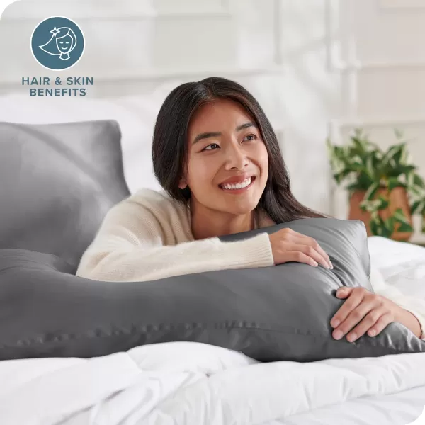 Bare Home 100 Mulberry Silk Pillowcase for Hair and Skin  Ultra Premium 6A Grade 19 Momme Silk Pillow Case  Envelope Enclosure  Breathable Cooling Pillow Cover Standard White04  Grey