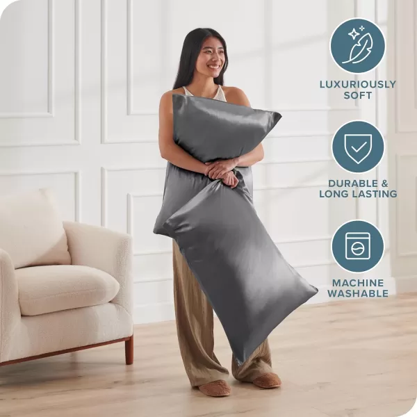 Bare Home 100 Mulberry Silk Pillowcase for Hair and Skin  Ultra Premium 6A Grade 19 Momme Silk Pillow Case  Envelope Enclosure  Breathable Cooling Pillow Cover Standard White04  Grey