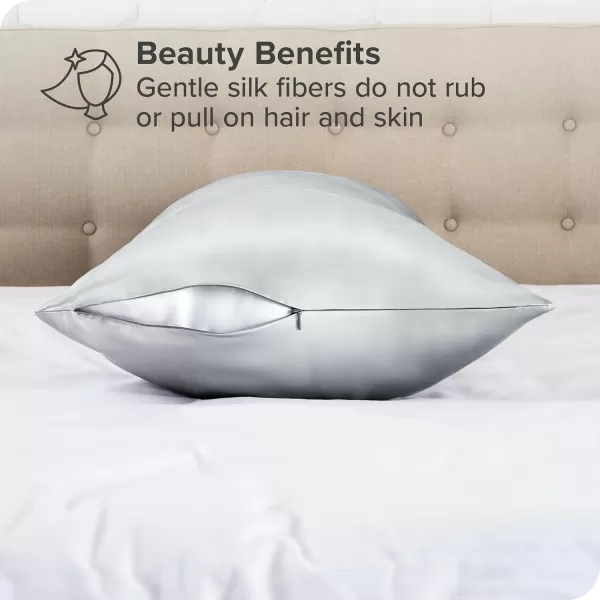 Bare Home 100 Mulberry Silk Pillowcase for Hair and Skin  Ultra Premium 6A Grade 19 Momme Silk Pillow Case  Envelope Enclosure  Breathable Cooling Pillow Cover Standard White05  Silver