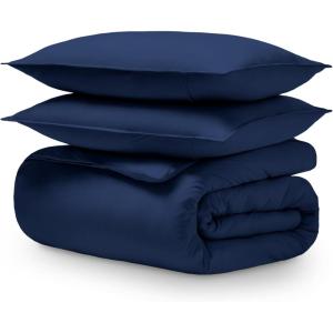 imageBare Home 100 Organic Cotton Jersey Duvet Cover Set  FullQueen Size  Ultra Soft  100 Cotton  3pcs  Corner Ties  Button Closure  Bedding Duvet Cover ampamp Pillow Shams FullQueen SandDark Blue