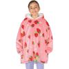 imageBare Home Wearable Blanket BCozy Hoodie  Soft Plush Sherpa  Warm and Cozy  Oversized Wearable Blanket  Adult ampamp Kid Sizes36  Strawberries
