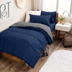 imageBare Home Reversible BedinABag Comforter ampamp Sheet Set  Full Extra Long  Down Alternative  Soft  Bedding Set Full XL TaupeSand SandDark BlueGrey  Dark Blue