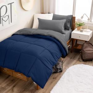 imageBare Home Reversible BedinABag Comforter ampamp Sheet Set  Full Extra Long  Down Alternative  Soft  Bedding Set Full XL TaupeSand SandDark BlueGrey  Grey