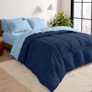 imageBare Home Reversible BedinABag Comforter ampamp Sheet Set  Full Extra Long  Down Alternative  Soft  Bedding Set Full XL TaupeSand SandDark BlueLight Blue  Light Blue