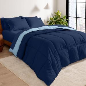 imageBare Home Reversible BedinABag Comforter ampamp Sheet Set  Full Extra Long  Down Alternative  Soft  Bedding Set Full XL TaupeSand SandDark BlueLight Blue  Dark Blue