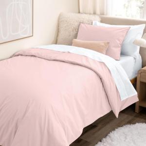 imageBare Home Apartment Ready Organic Cotton Percale Duvet Bundle  Twin XL  7 Pieces Including Duvet Cover Set with Insert Sheet Set ampamp Mattress Pad  Lightweight ampamp Breathable  Twin XL Grey12  Dusty Pink