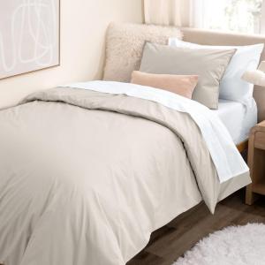 imageBare Home Apartment Ready Organic Cotton Percale Duvet Bundle  Twin XL  7 Pieces Including Duvet Cover Set with Insert Sheet Set ampamp Mattress Pad  Lightweight ampamp Breathable  Twin XL Grey04  French Beige