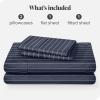 imageBare Home Queen Sheet Set  Luxury 1800 UltraSoft Microfiber Double Brushed  Deep Pockets  Easy Fit  4 Piece Set Queen Pinstripe  MidnightWhite