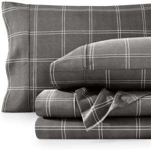 imageBare Home Queen Sheet Set  Luxury 1800 UltraSoft Microfiber Double Brushed  Deep Pockets  Easy Fit  4 Piece Set Queen Modern Plaid  GreyWhite
