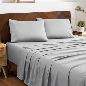 imageBare Home Queen Sheet Set  Hotel Luxury  Deep Pockets  Double Brushed Microfiber for Softness  Easy Fit  4 Piece Set  Bed Sheets with Envelope Pillowcases Queen SandCloud Grey