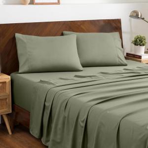 imageBare Home Queen Sheet Set  Hotel Luxury  Deep Pockets  Double Brushed Microfiber for Softness  Easy Fit  4 Piece Set  Bed Sheets with Envelope Pillowcases Queen SandSage