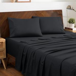 imageBare Home Queen Sheet Set  Hotel Luxury  Deep Pockets  Double Brushed Microfiber for Softness  Easy Fit  4 Piece Set  Bed Sheets with Envelope Pillowcases Queen SandBlack